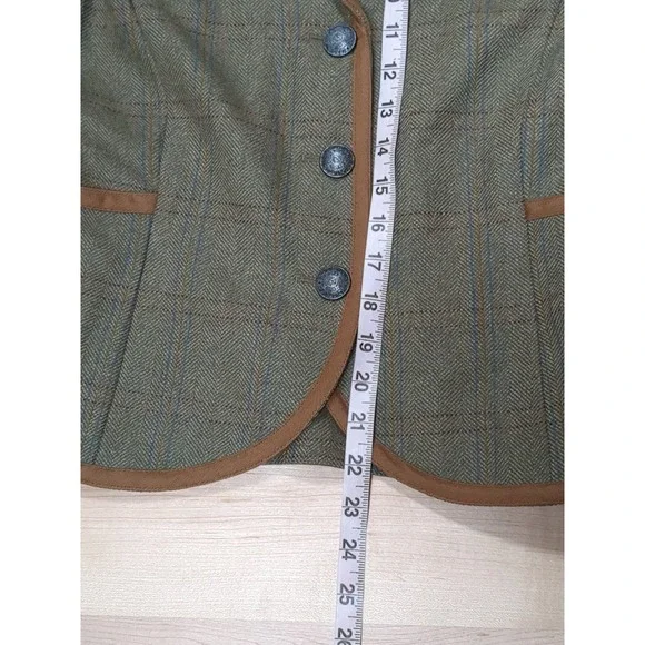 Dubarry Wool Tweed Equestrian Herringbone Blazer Jacket 3/4‎ Sleeve Green Tan 36